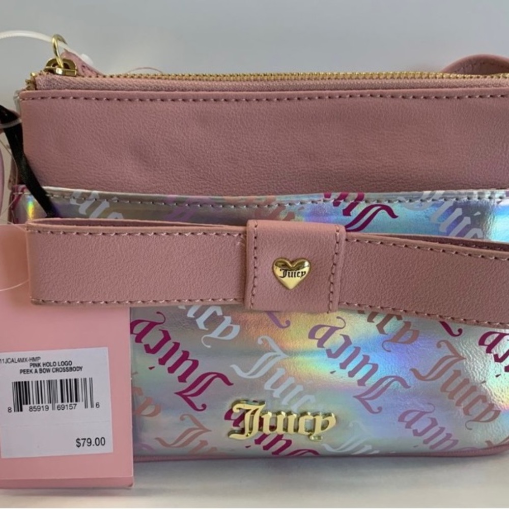 Juicy couture peek a bow Crossbody pink holo logo NEW